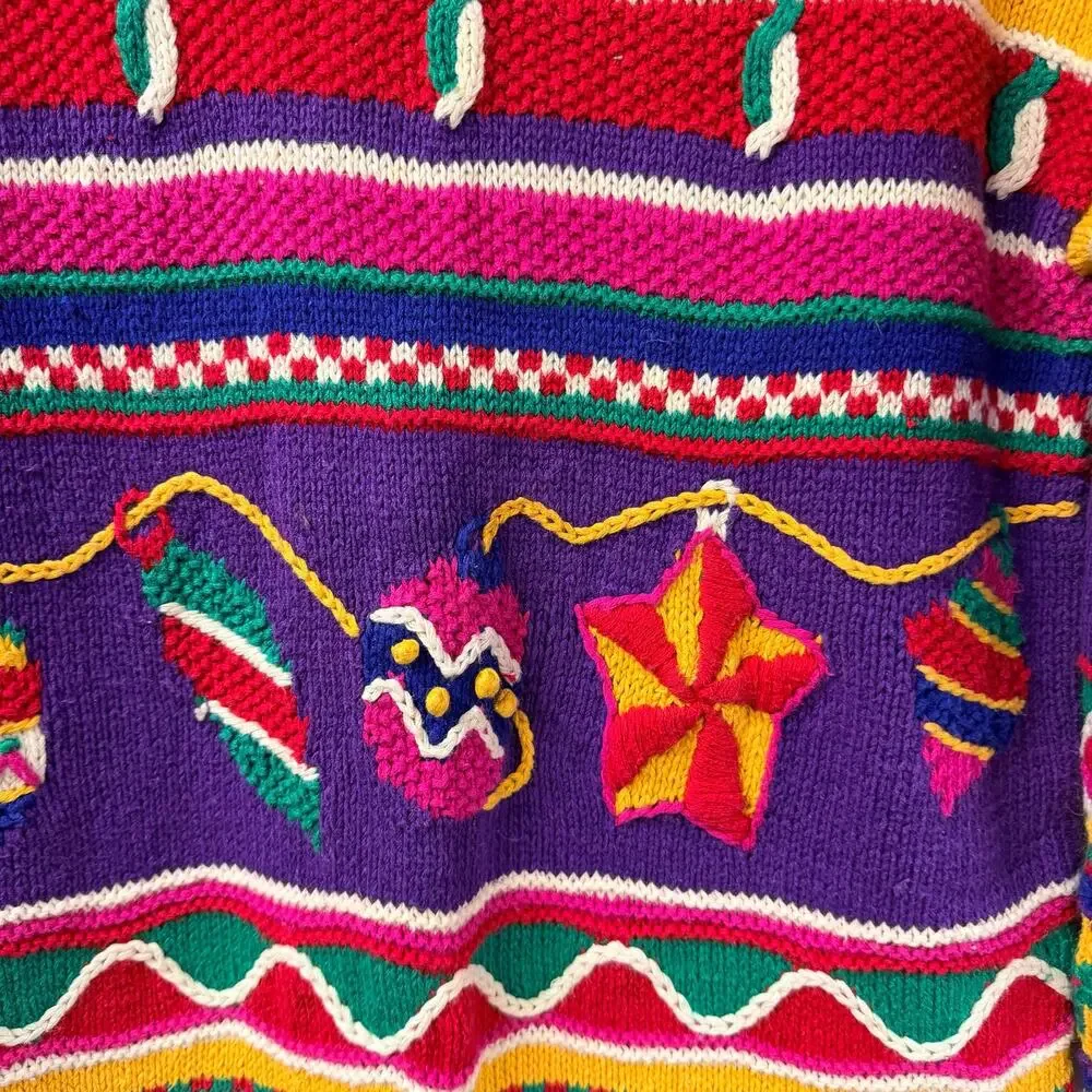 Not So Ugly Christmas Sweater Colorful Hand Knit Sweater Talbots Vintage Small